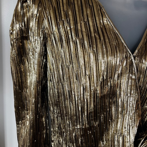Vintage gold metallic pleated evening jacket size 10 Ann Hobbs for Cattiva - Picture 2 of 12